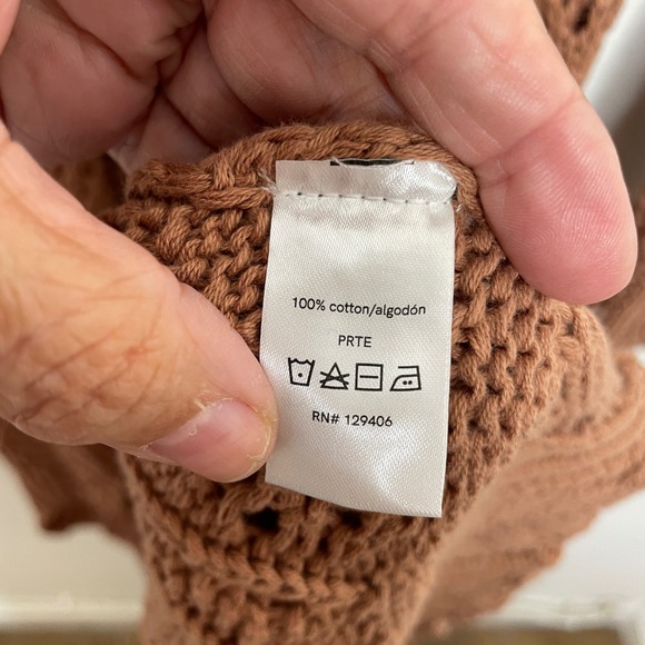 Venus Crochet Cardigan Womens 2X Brown Front Tie Tassel Cotton Longline Festival - Picture 5 of 10